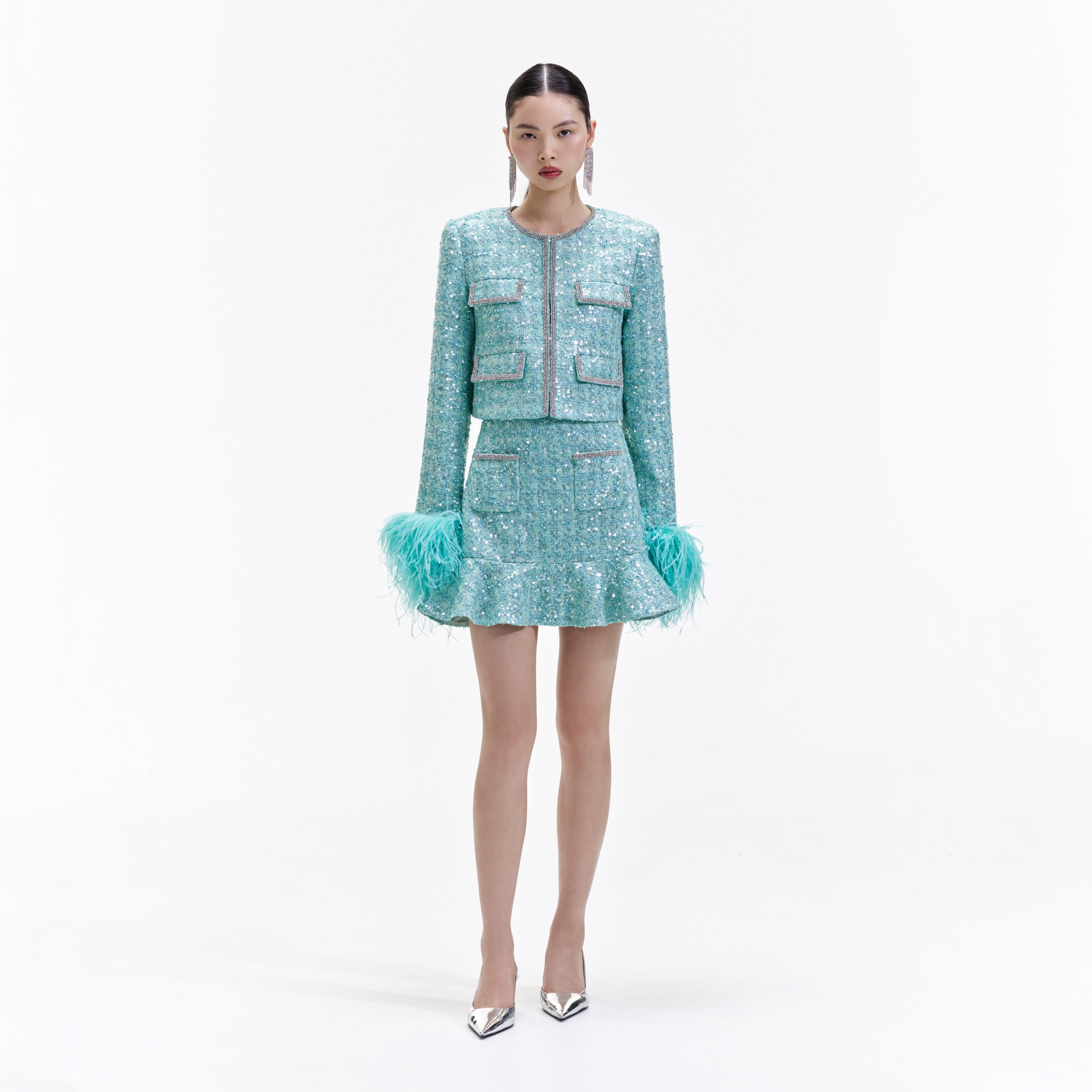 Blue Boucle Feather Jacket