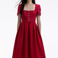 Red Lace Crepe Midi Dress