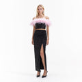 Black Sequin Feather Crop Top