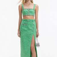 Green Boucle Midi Skirt