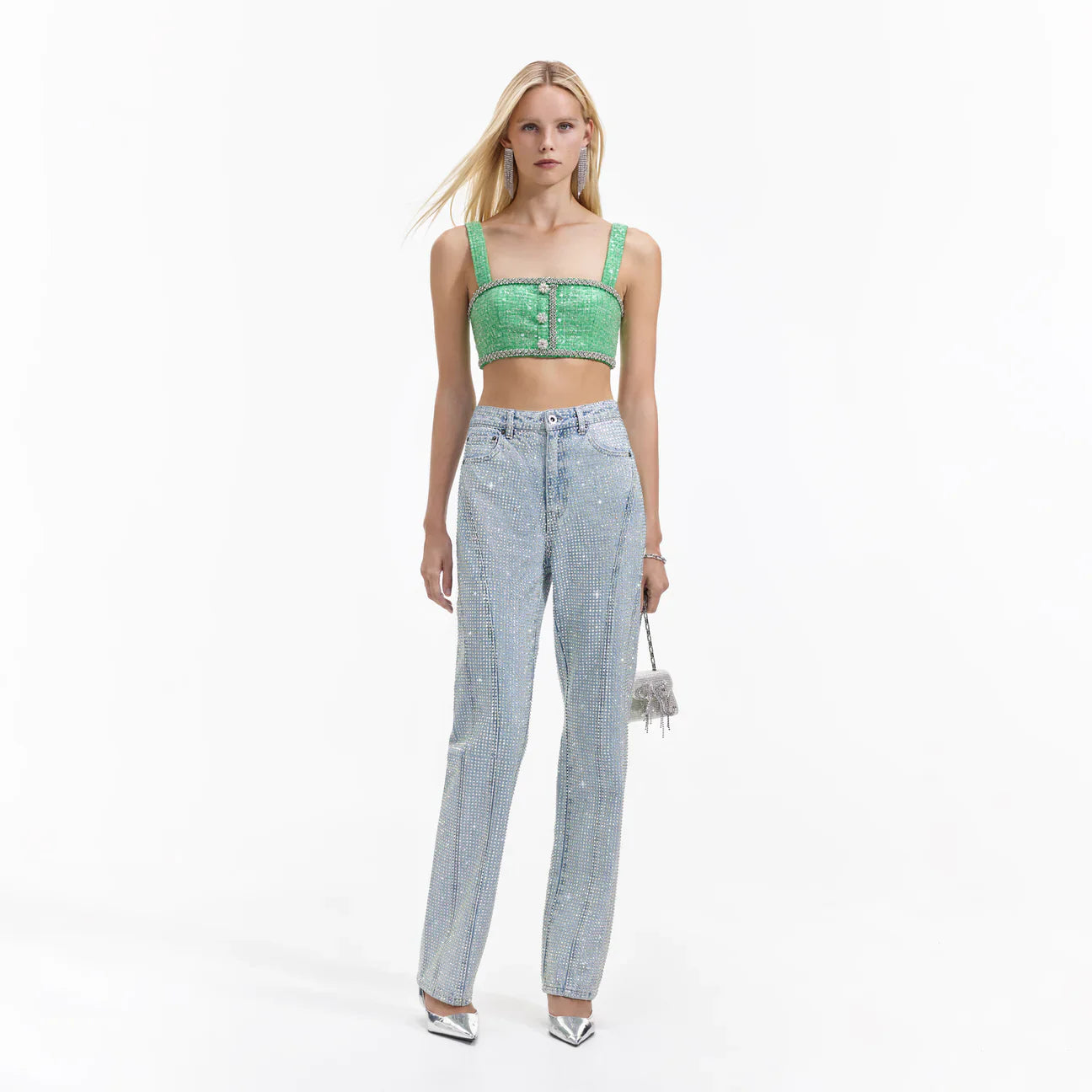 Green Boucle Crop Top