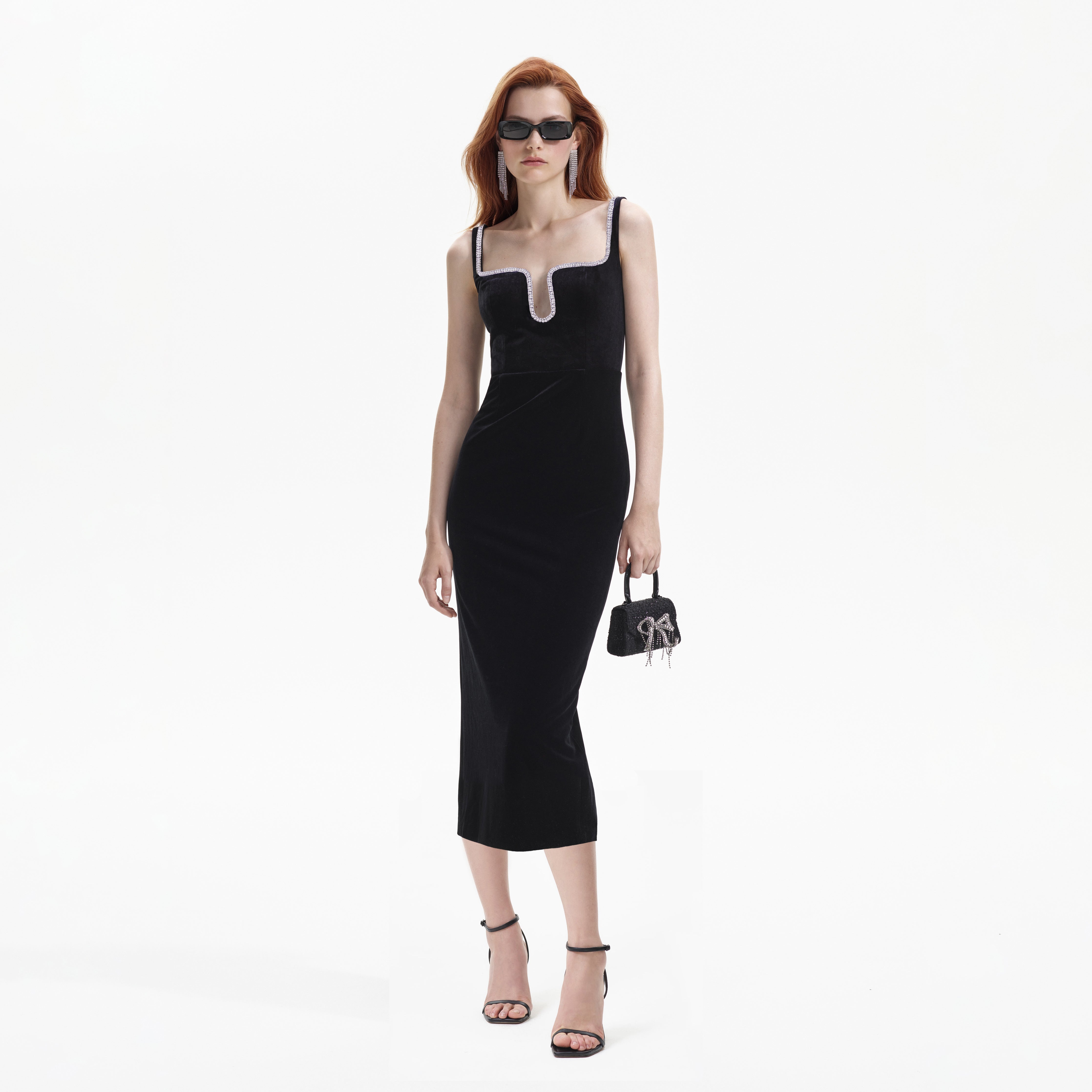 Buy Midi Womens Velvet Frock Dress (Medium, Black)(Medium) at