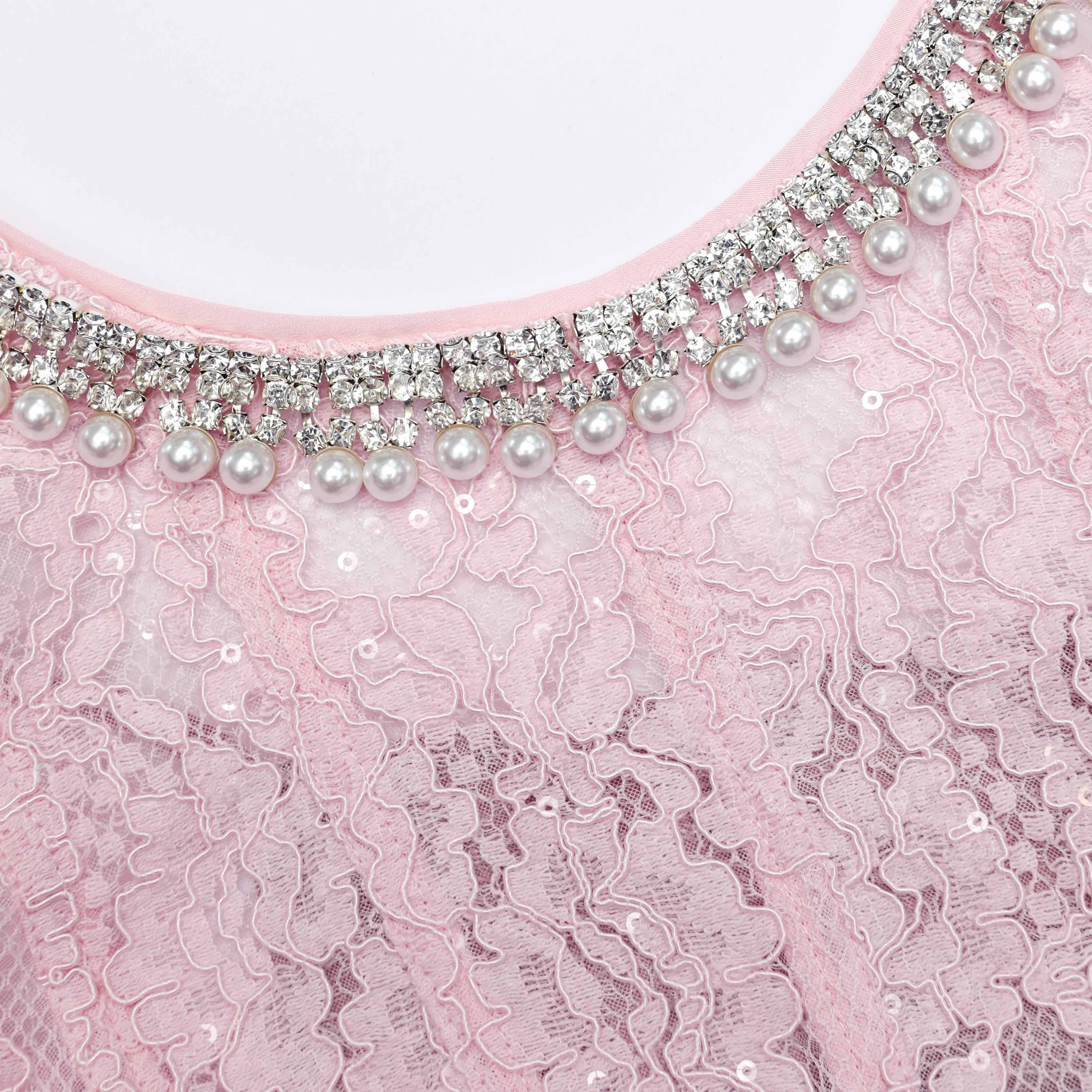 Pink Lace Embellished Midi Dress