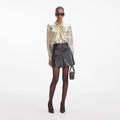 Gold Metallic Tie Neck Blouse