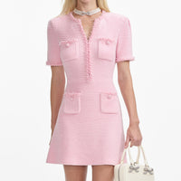 Pink Textured Knit Mini Dress