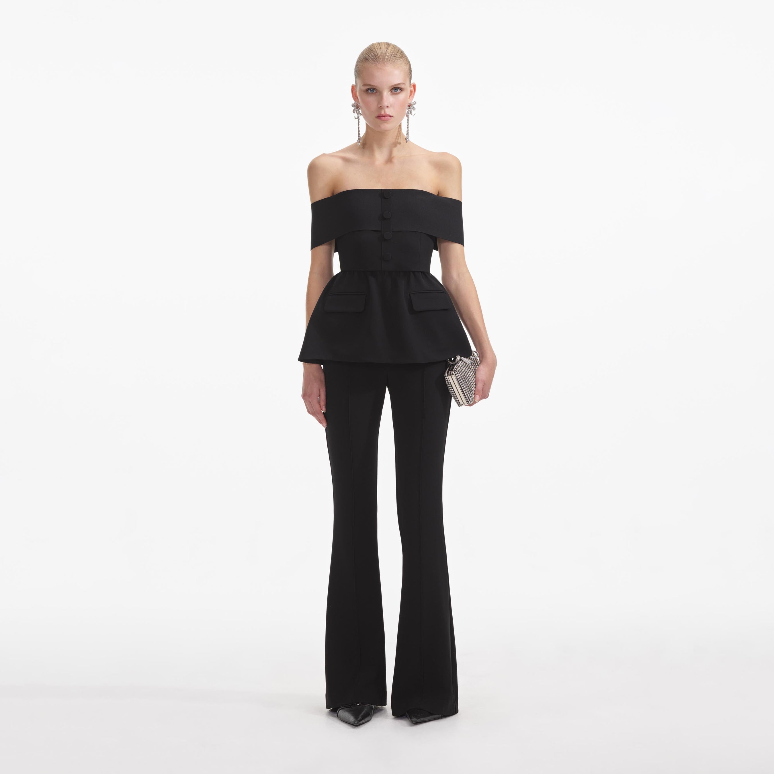 Black Crepe Off Shoulder Jumpsuit