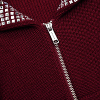 Burgundy Diamante Collar Knit Jacket