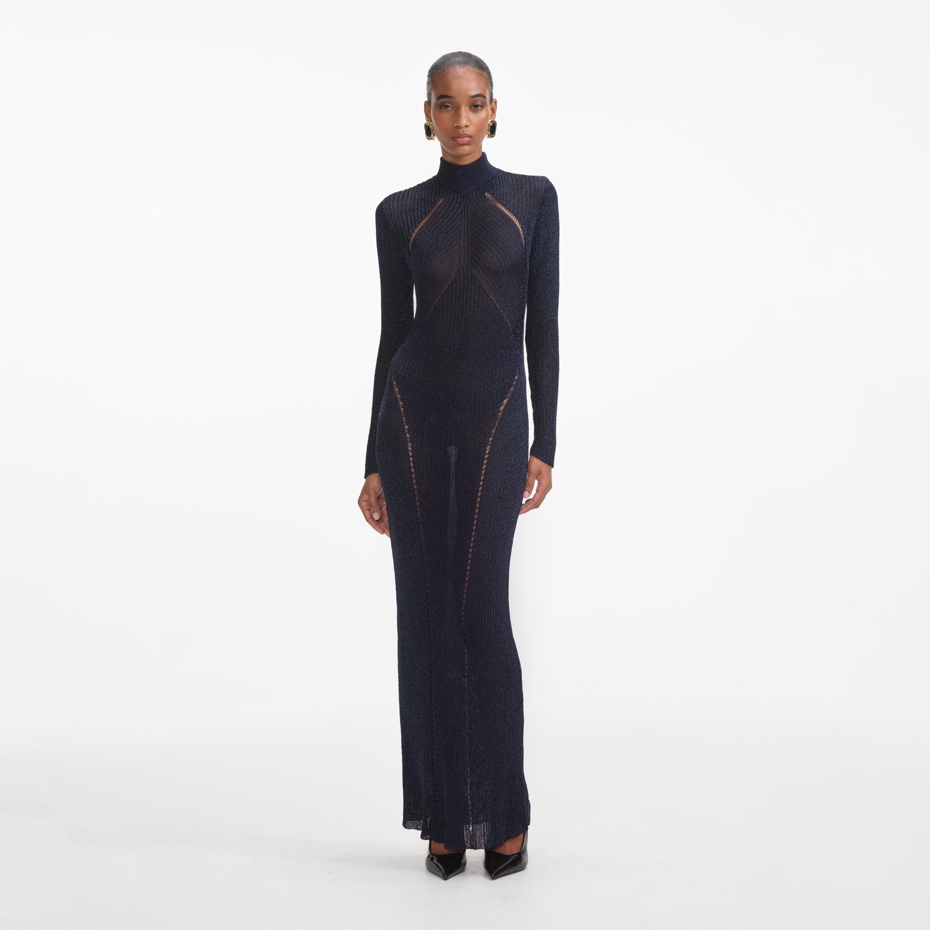 Navy Lurex Knit Maxi Dress