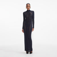 Navy Lurex Knit Maxi Dress