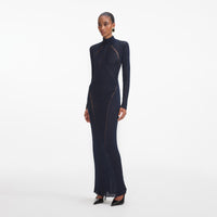 Navy Lurex Knit Maxi Dress