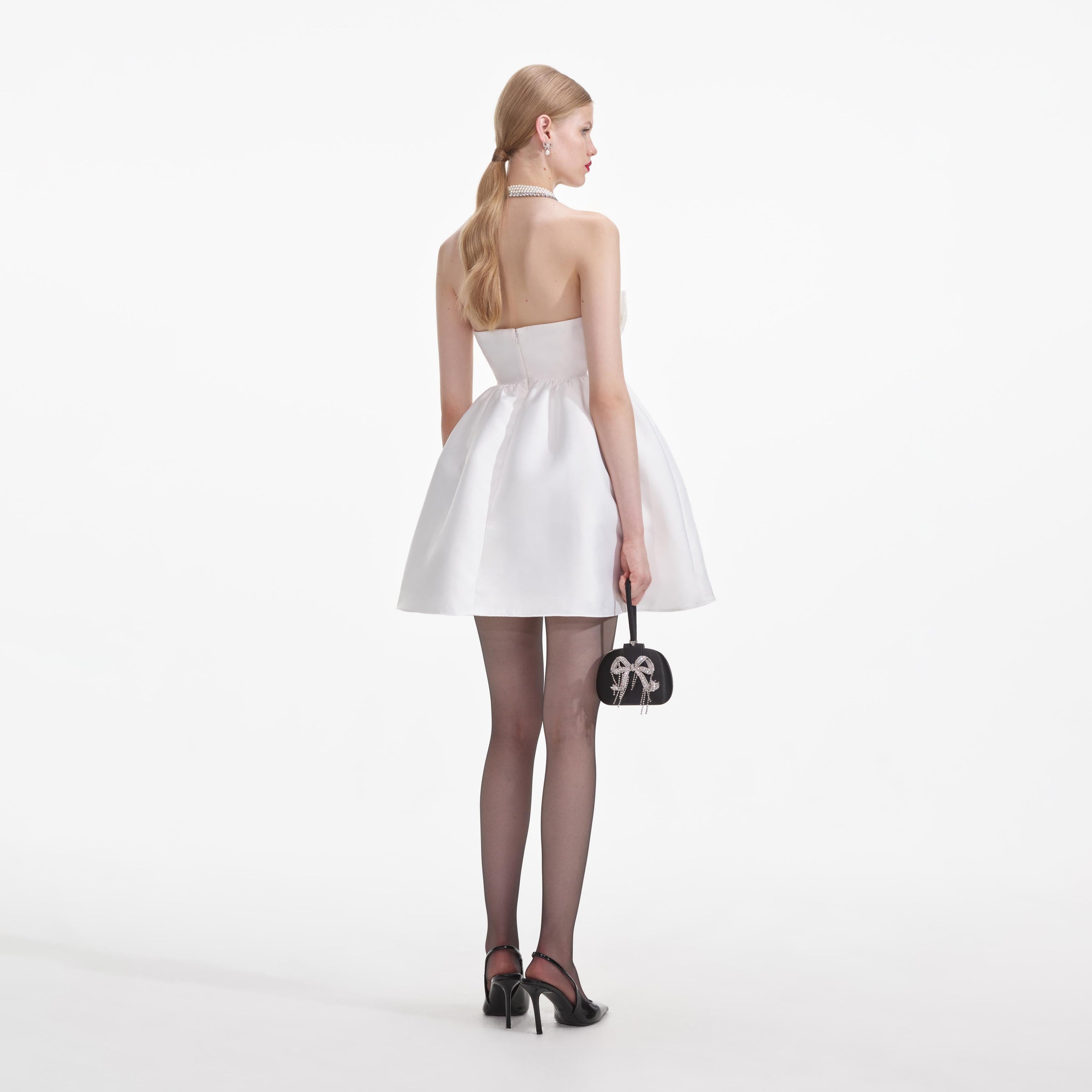 White Taffeta Bandeau Mini Dress