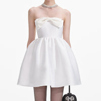 White Taffeta Bandeau Mini Dress