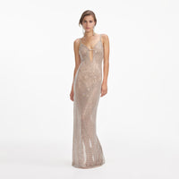 Silver Rhinestone Fishnet Maxi Dress