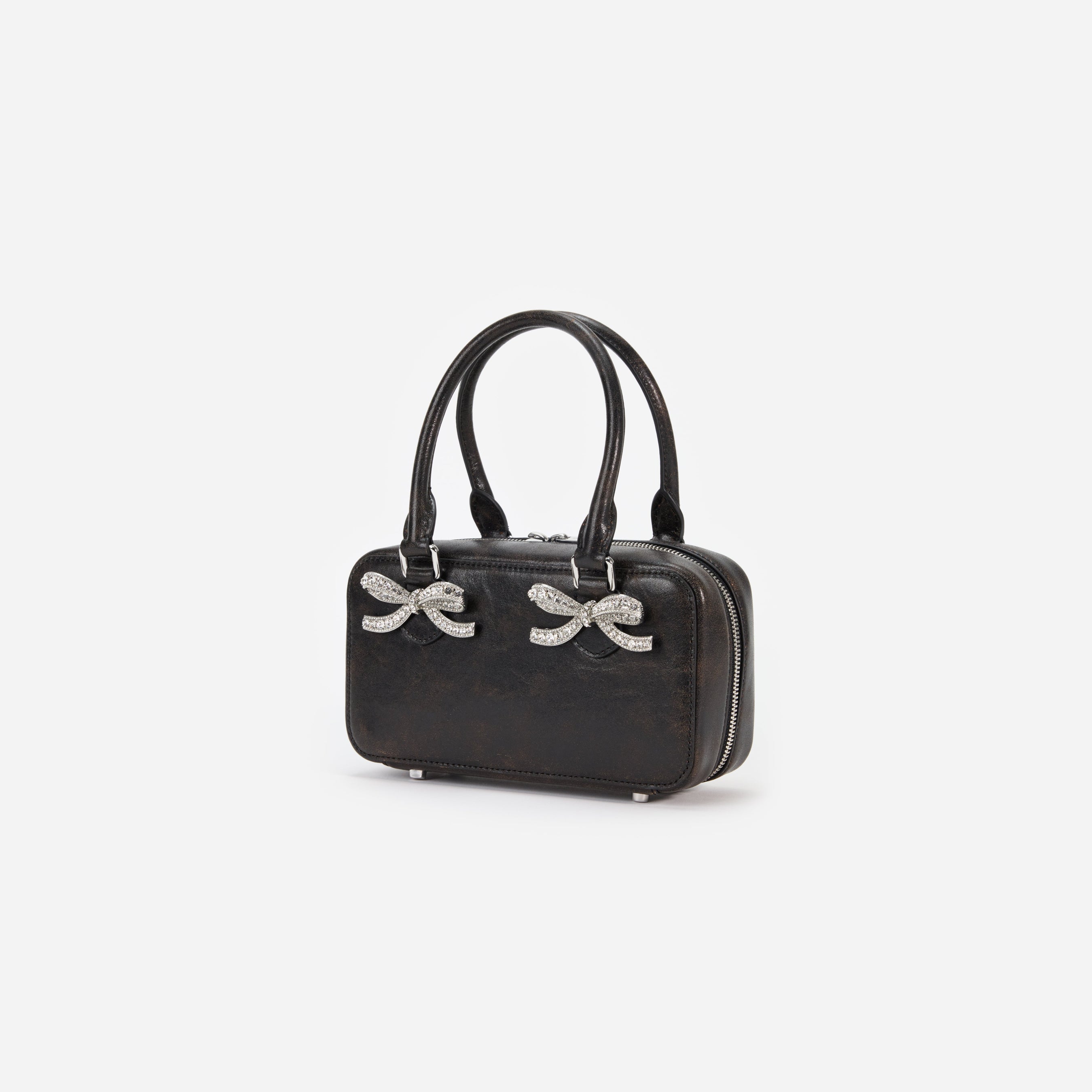 Black Distressed Leather Mini Tote Bag