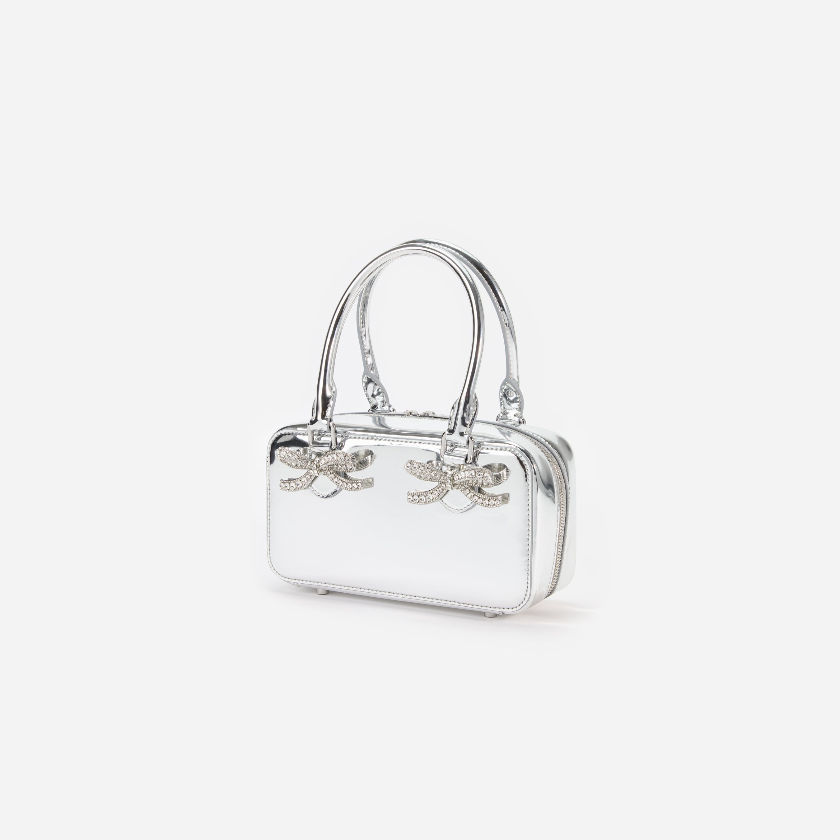 Metallic Silver Leather Mini Tote Bag