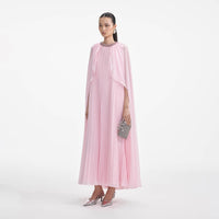 Pink Chiffon Cape Midi Dress