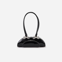 Black Leather Curved Shoulder Bag