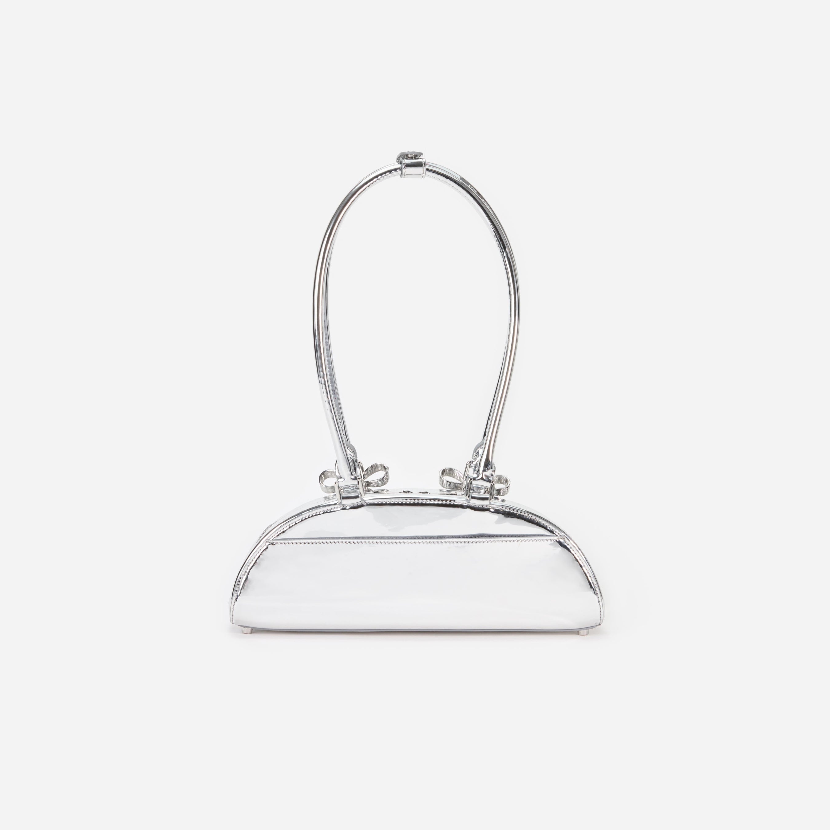 Silver Metallic Curved Shoulder Bag