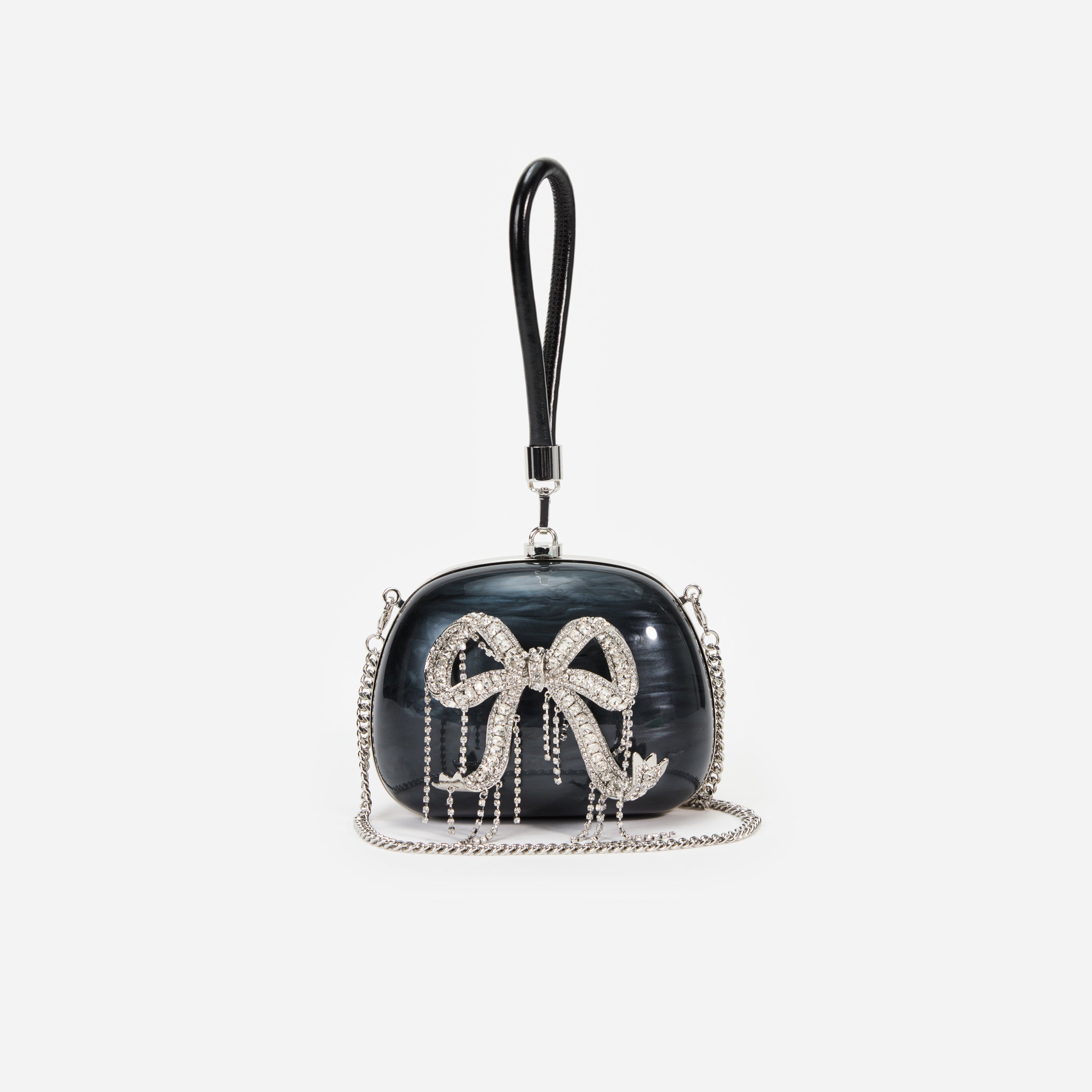 Black Pearl Top Handle Clutch Bag