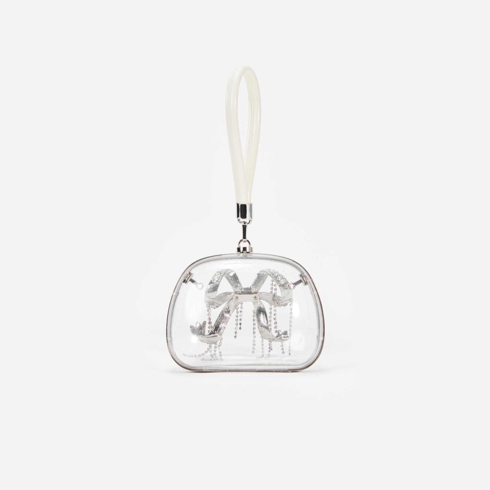 Back view of a woman wearing the Clear Top Handle Clutch Bag