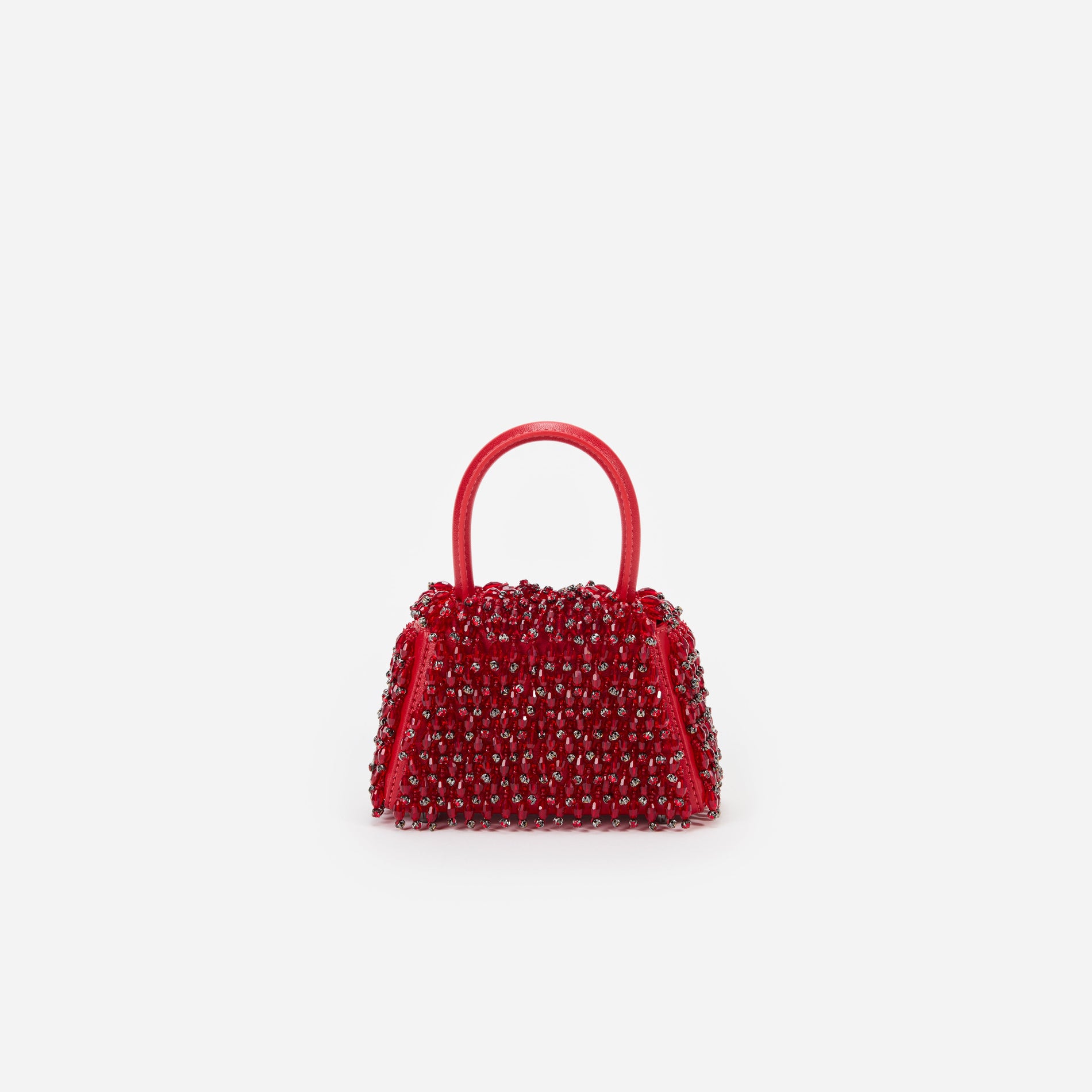 Back view of a woman wearing the Red Embellished Micro Bow Bag