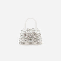 White Embellished Micro Bow Bag