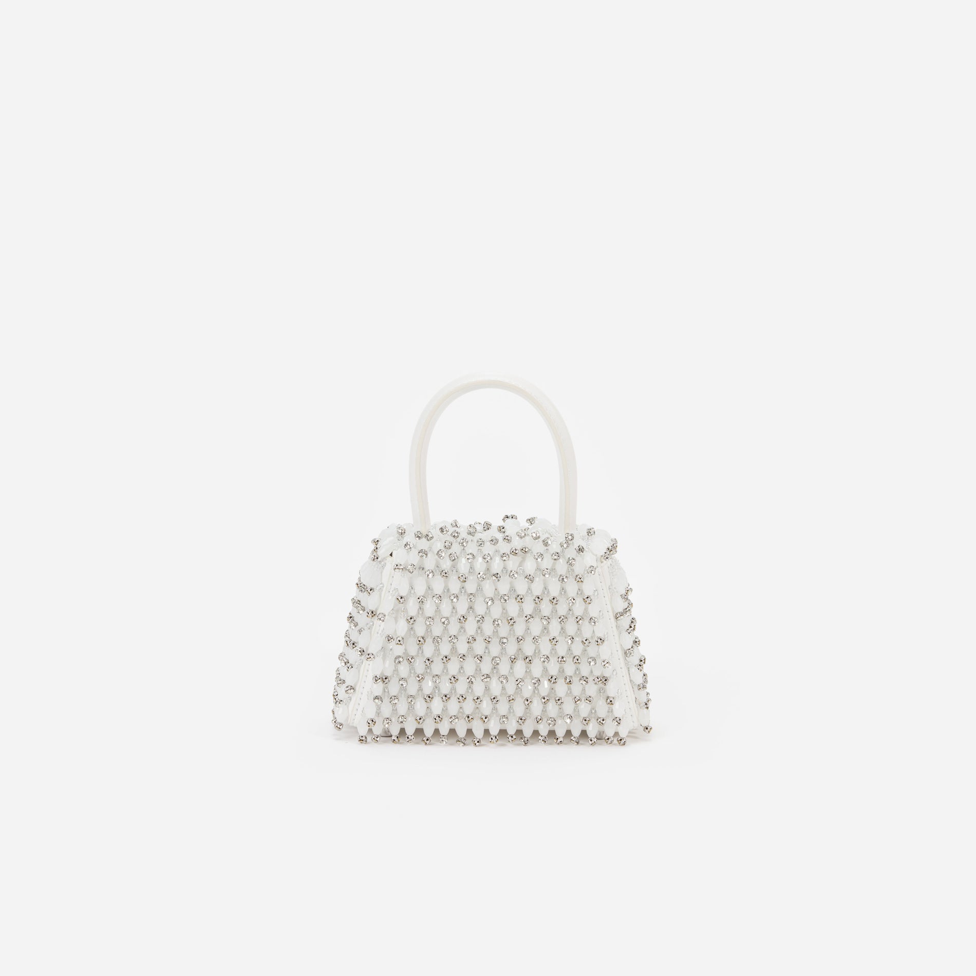 Back view of a woman wearing the White Embellished Micro Bow Bag