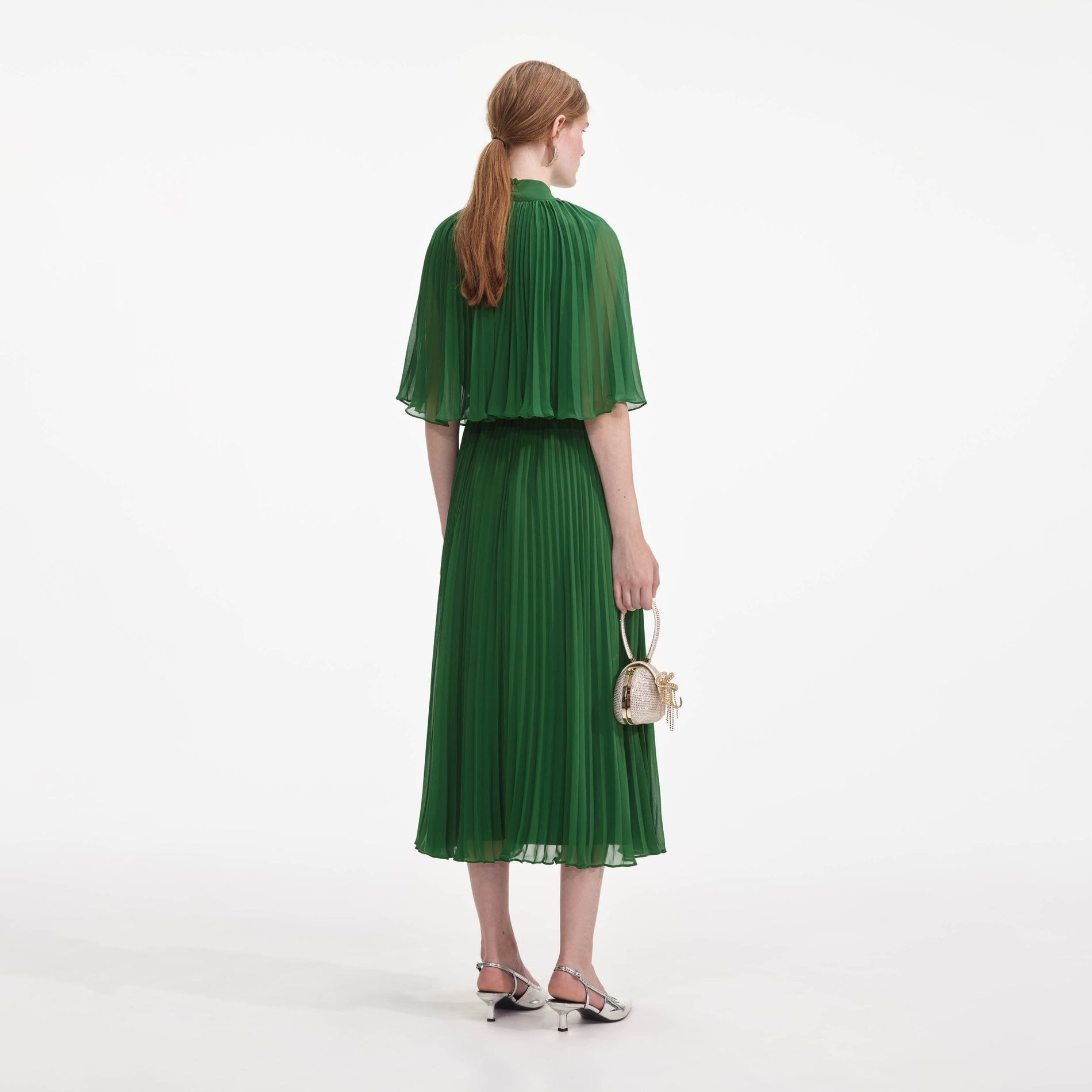 Green Chiffon Cape Midi Dress