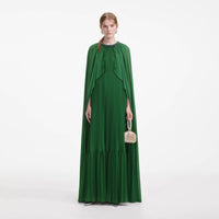 Green Chiffon Cape Maxi Dress