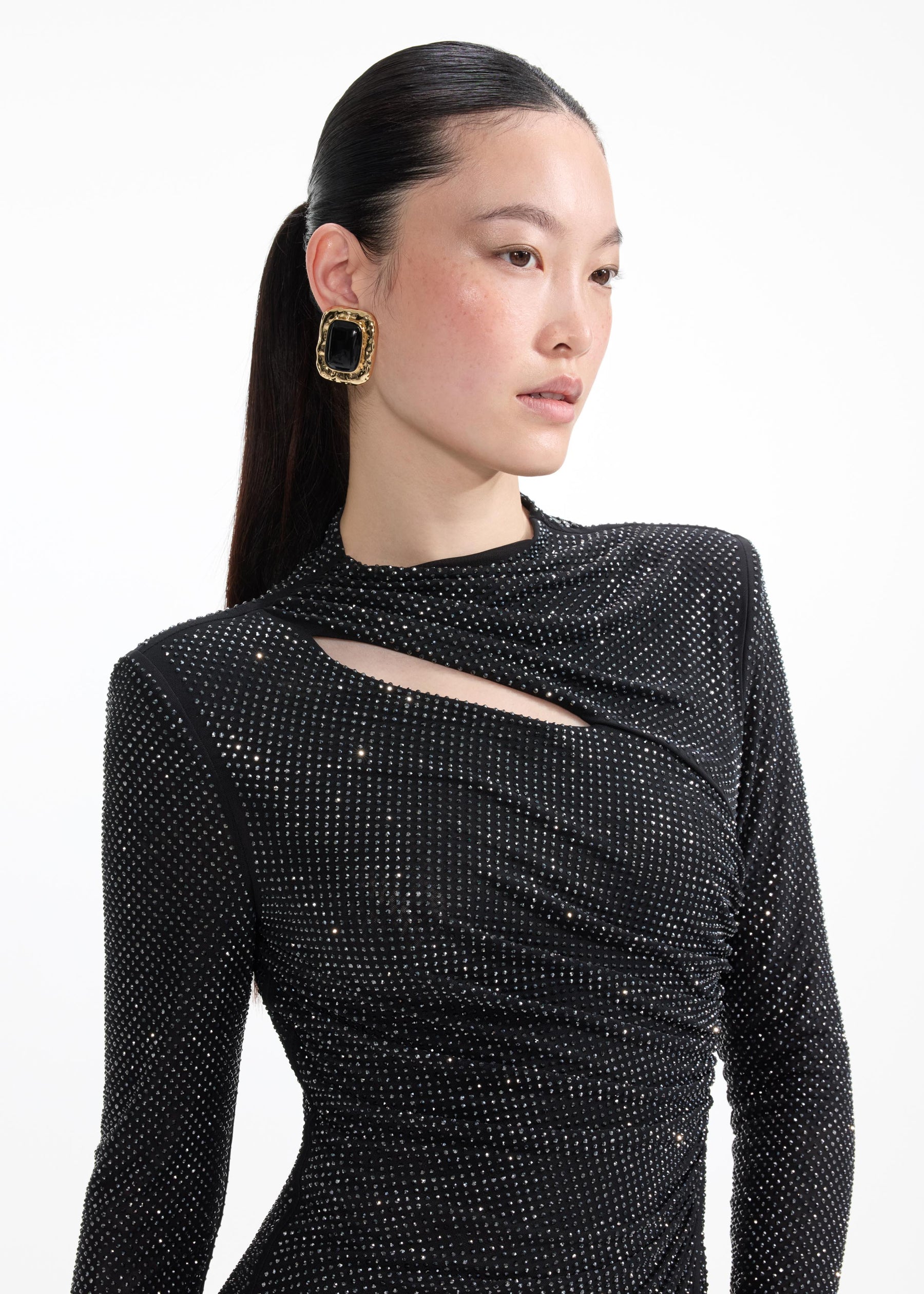Dot Print Taffeta Cowl Neck Midi main image 1