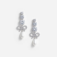 Crystal Bow Pearl Earrings