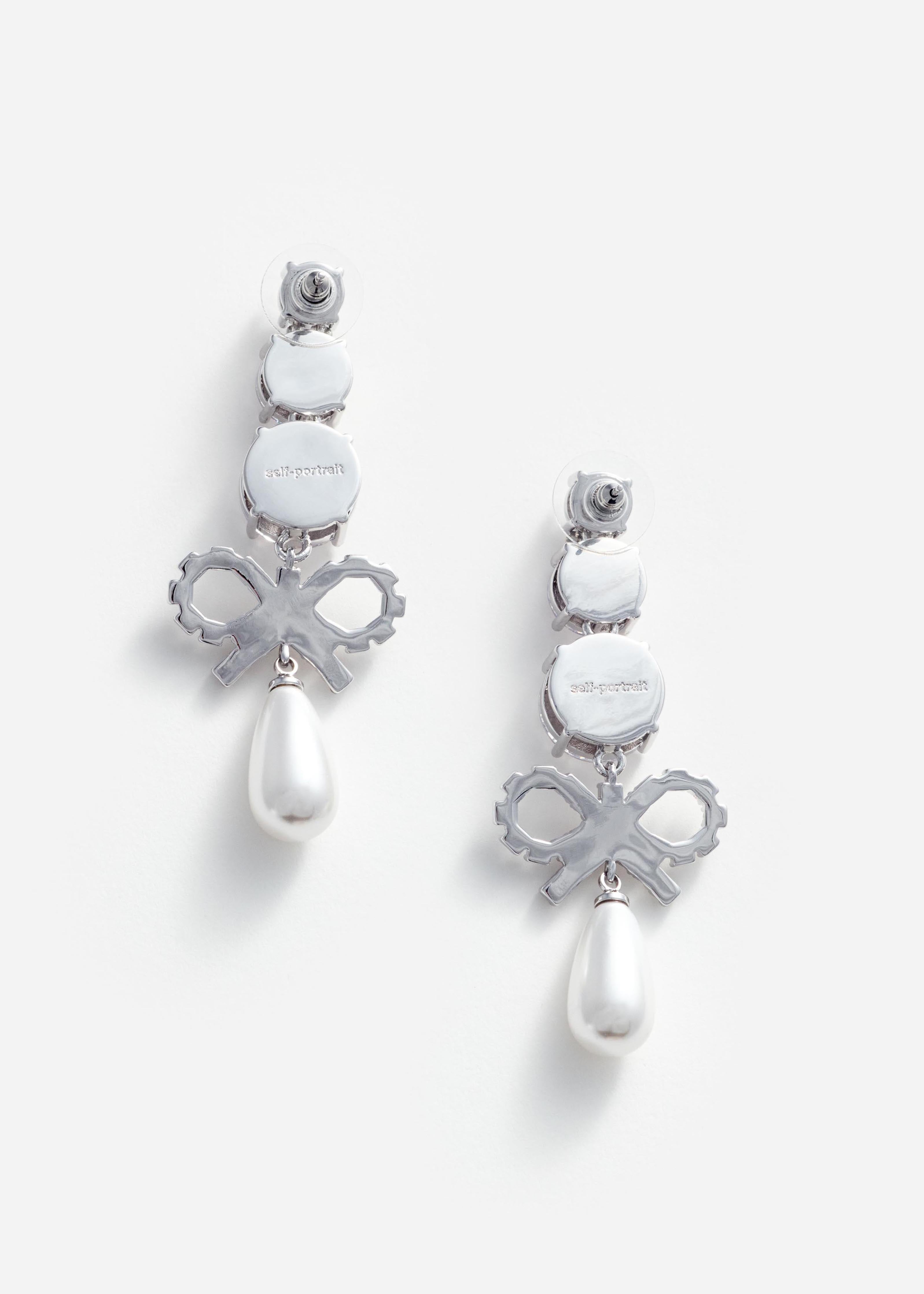 Crystal Bow Pearl Earrings