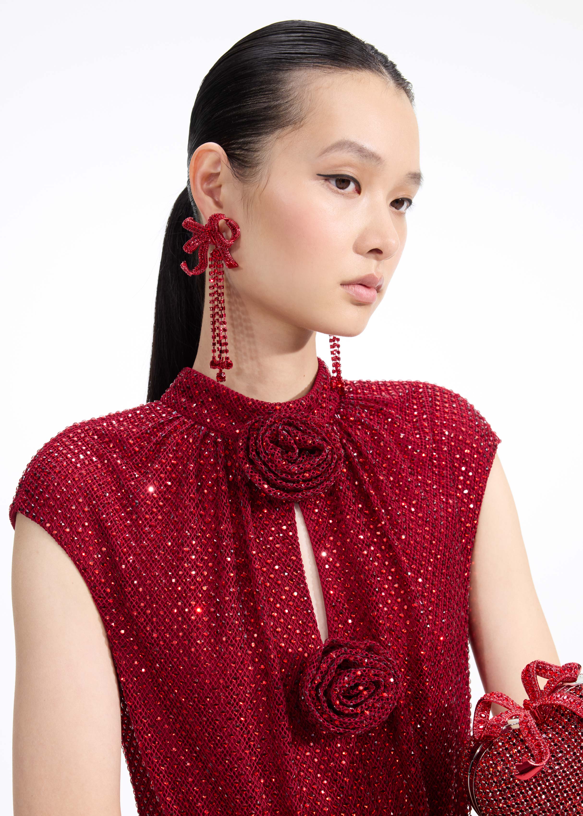 strapless open back dress Fringe Red Dress Earrings – IndigeneArts main image 0