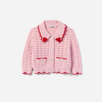 Pink Textured Heart Detail Cardigan