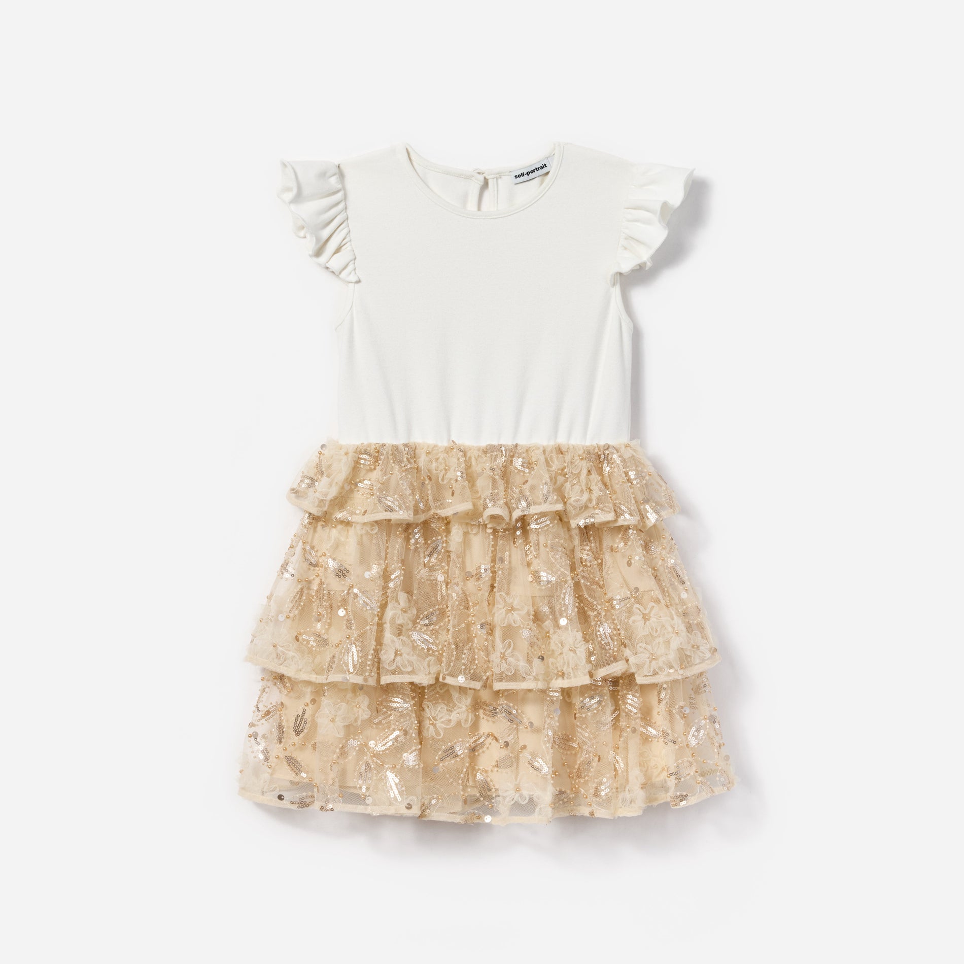 Cream Jersey Sequin Tulle Dress