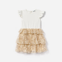 Cream Jersey Sequin Tulle Dress