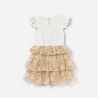 Cream Jersey Sequin Tulle Dress