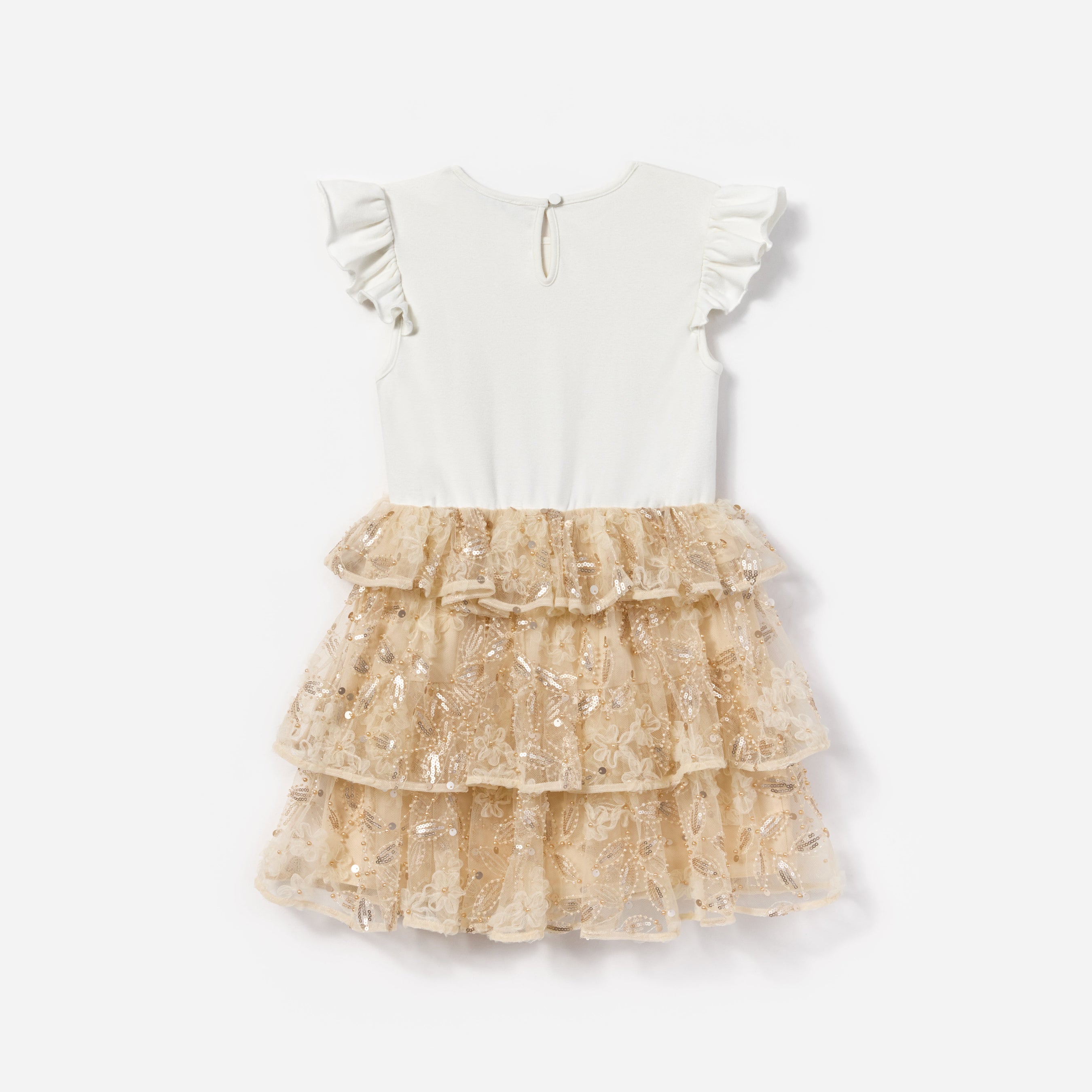 Cream Jersey Sequin Tulle Dress