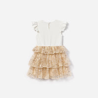 Cream Jersey Sequin Tulle Dress