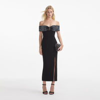 Black Crepe Bow Midi Dress