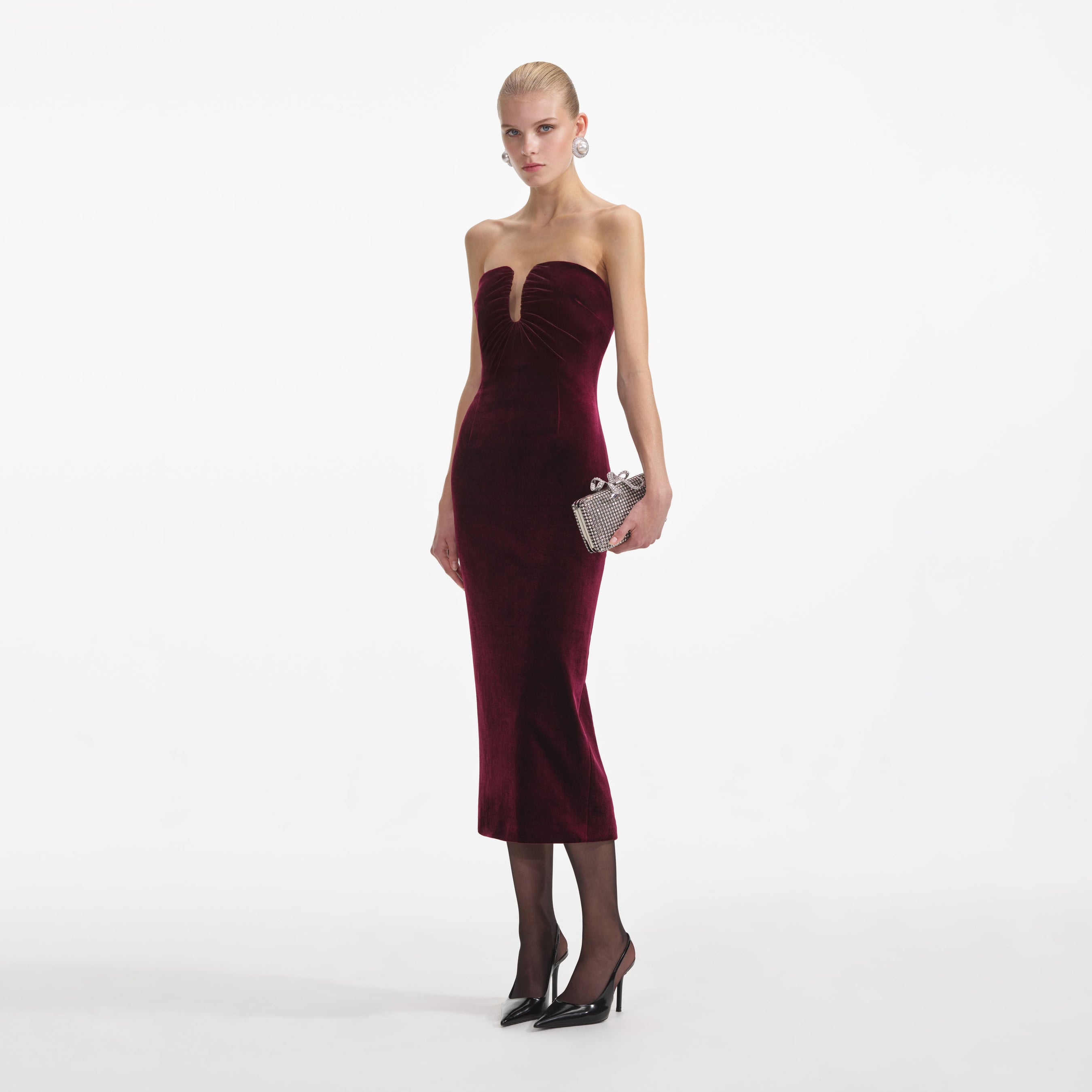 Burgundy Velvet Midi Dress