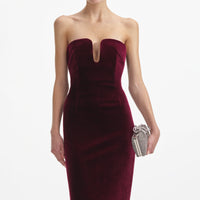 Bordeaux Velvet Midi Dress