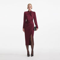 Bordeaux Satin Midi Dress