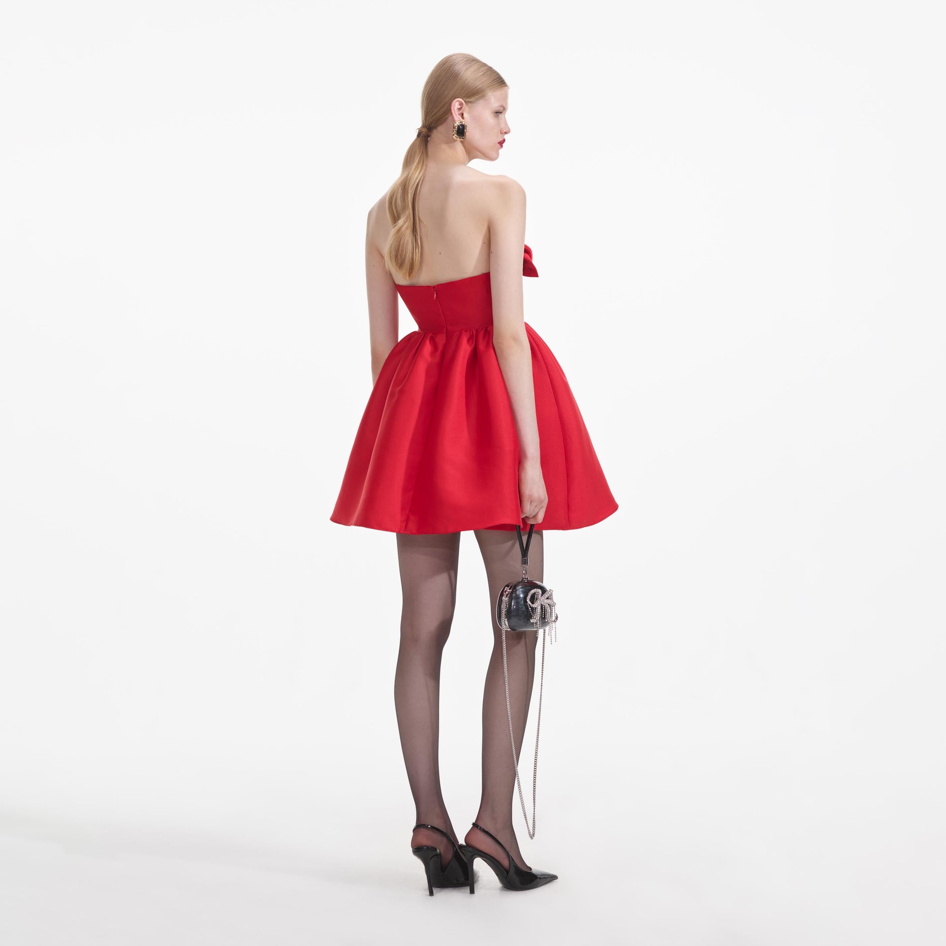 Red Taffeta Bandeau Mini Dress