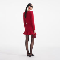 Red Textured Knit Mini Skirt