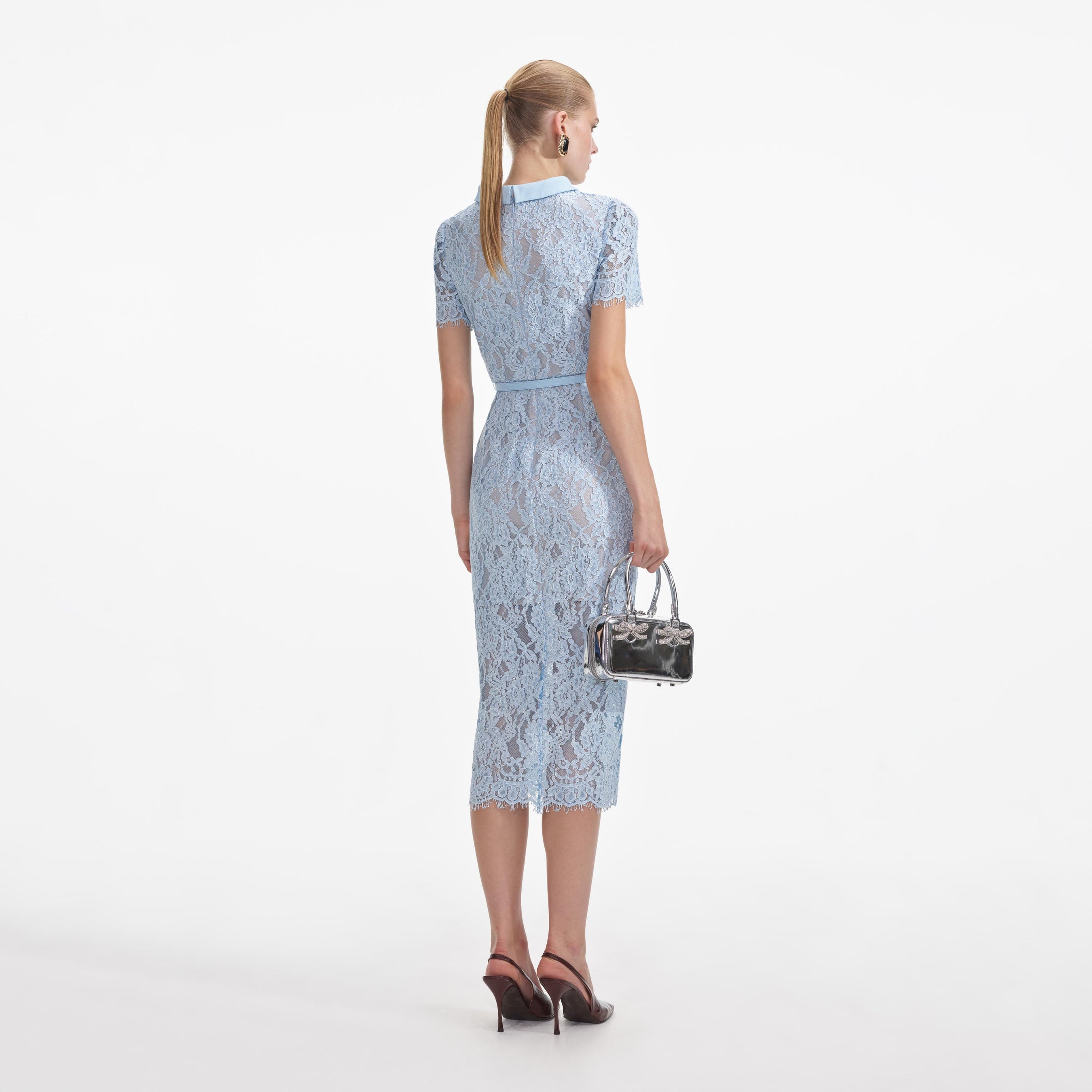 Blue Lace Button Midi Dress