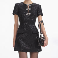 Black Boucle Bow Mini Dress