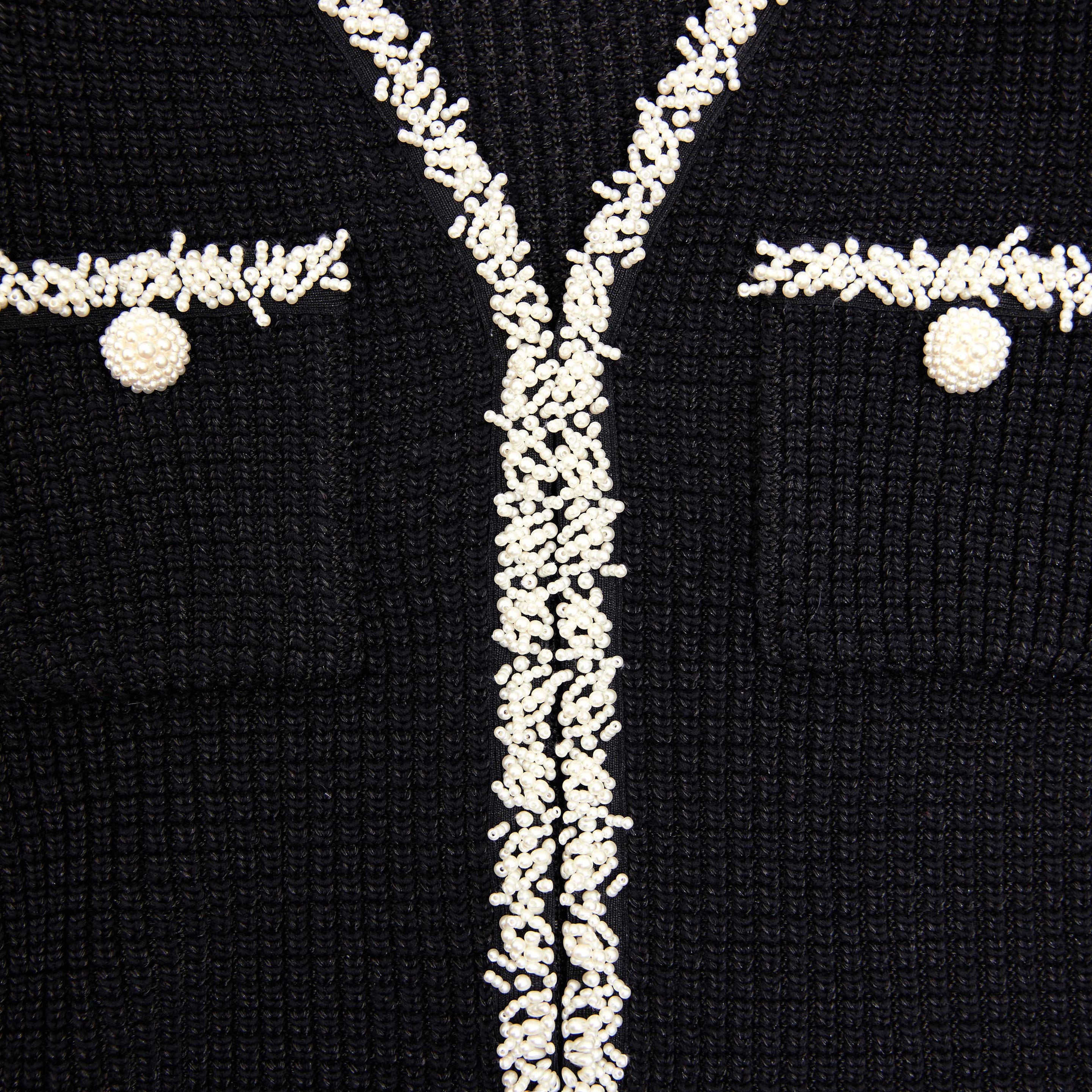 Black Pearl Trim Knit Mini Dress – self-portrait-EU