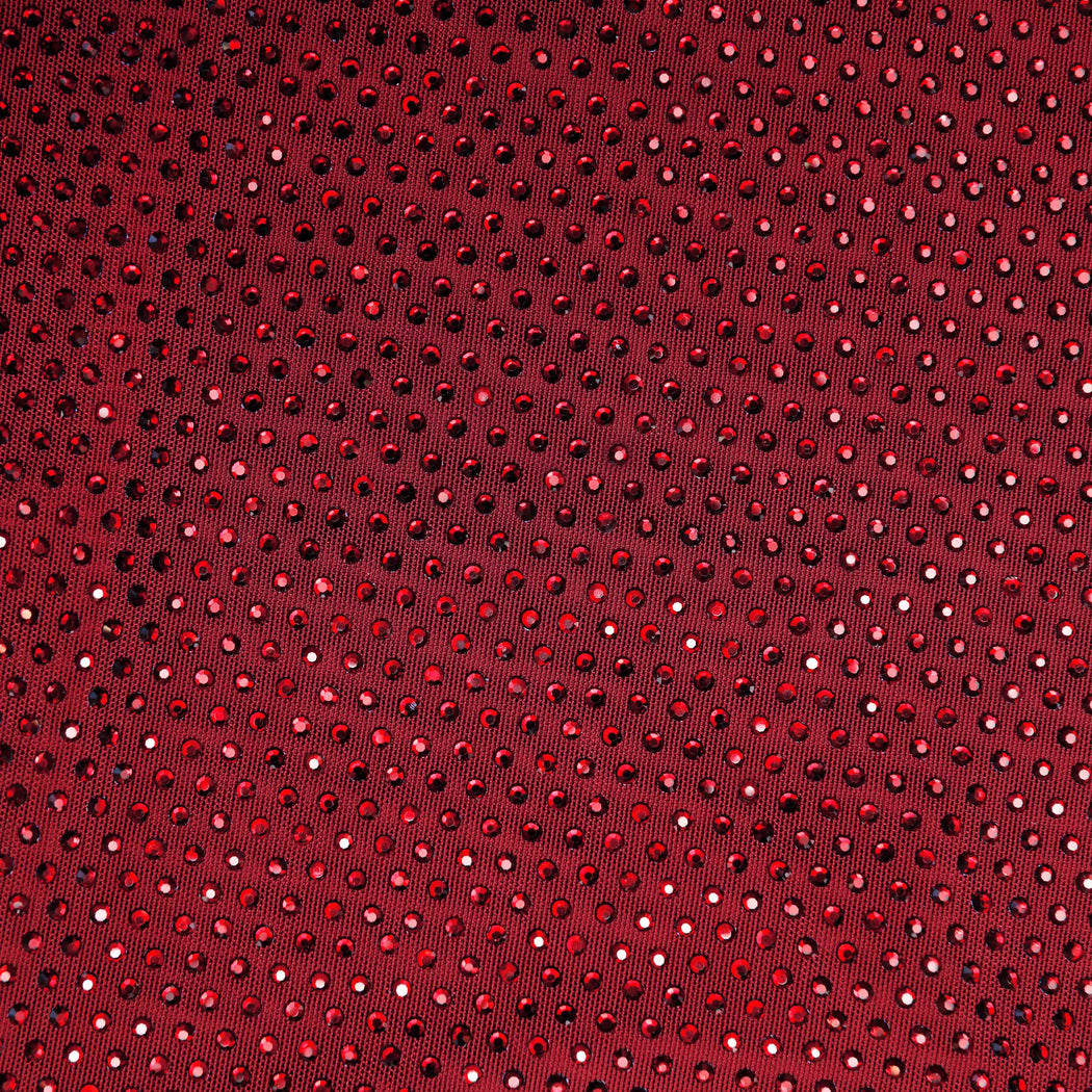 A close up of the fabric for the Burgundy Rhinestone Drape Top