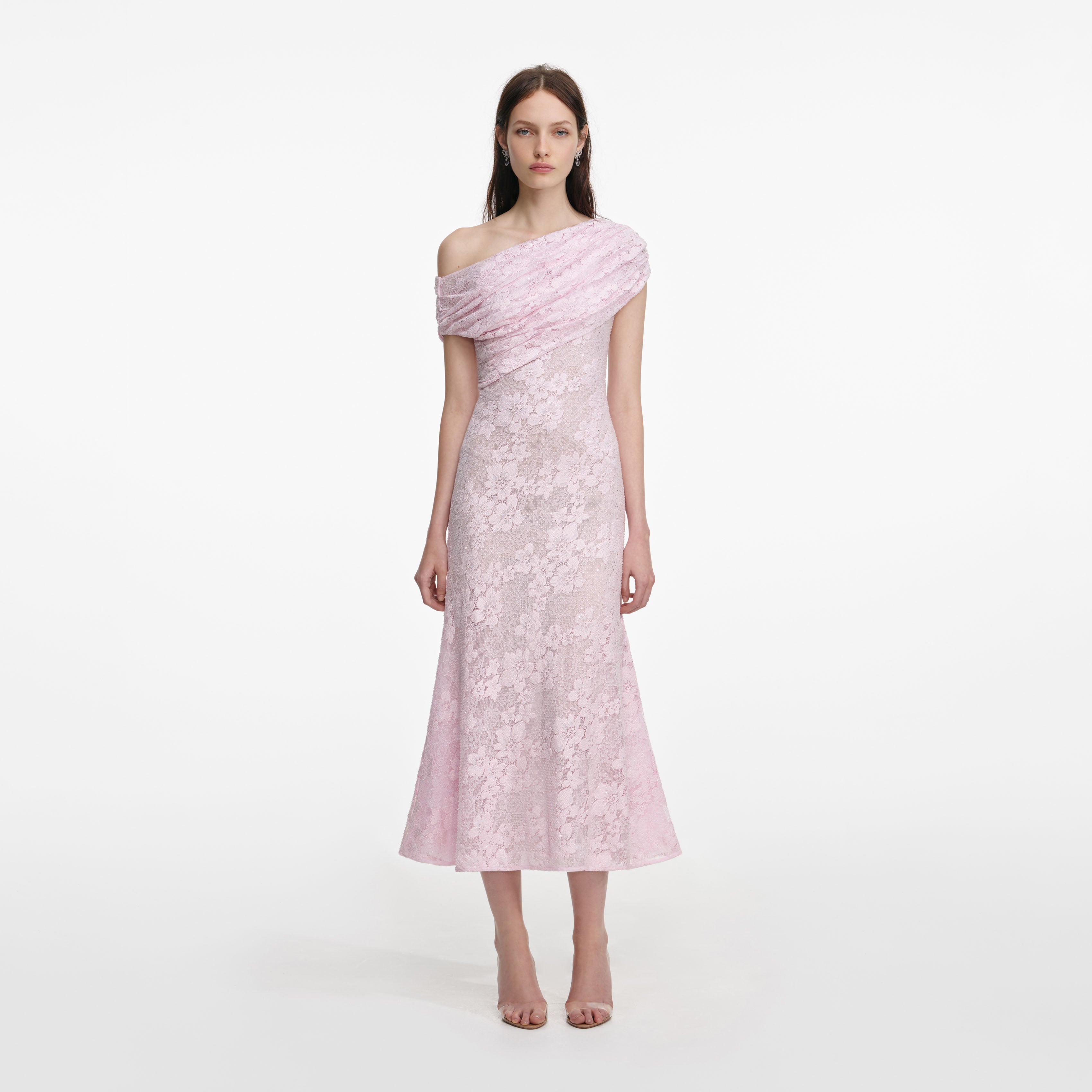 Pink Organza Lace Midi Dress – self-portrait-EU